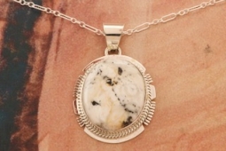 Native American Jewelry Genuine White Buffalo Turquoise Pendant